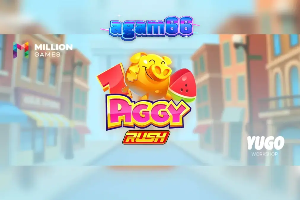 Tampilan layar permainan slot Piggy Rush dengan karakter babi dan simbol koin emas