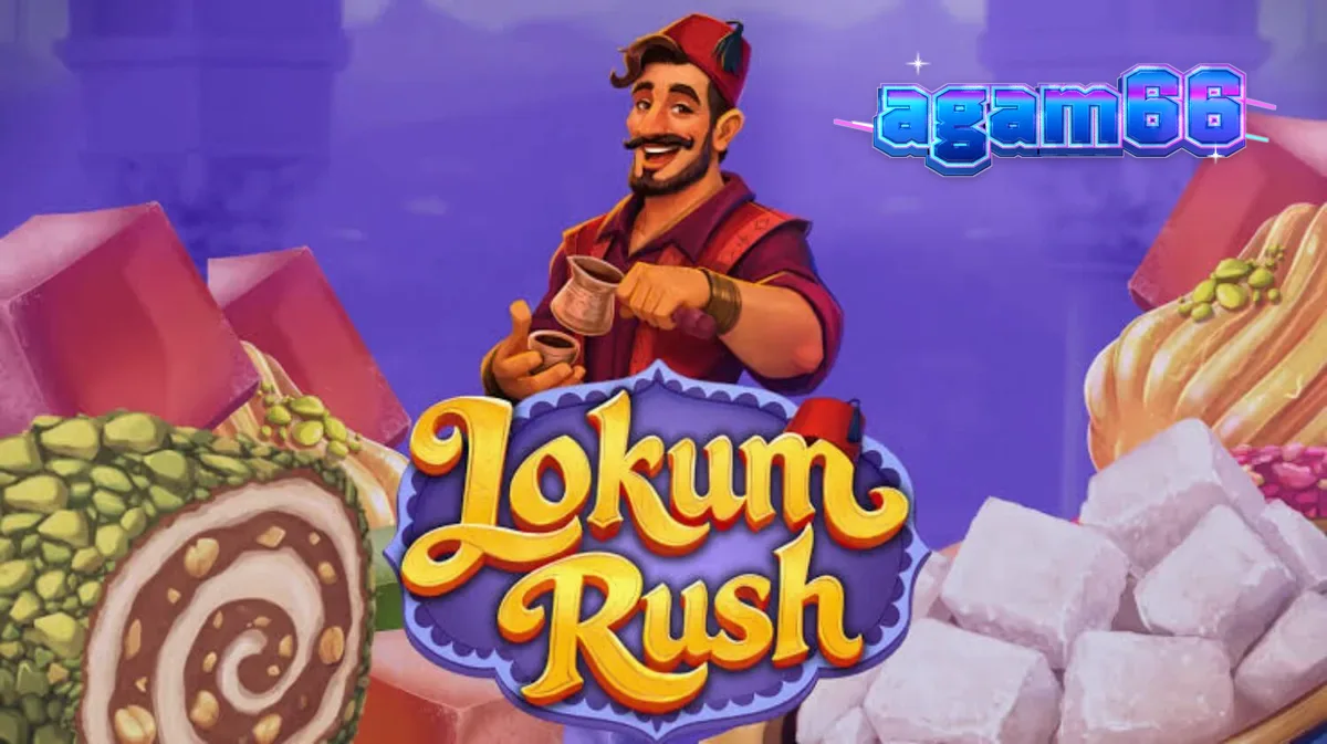 Tampilan visual slot Lokum Rush dengan tema toko permen Turki
